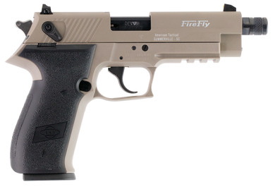 GSG GERG2210TFFT FireFly  22 LR 10+1 4.90" Black Steel/Threaded Barrel, Tan Serrated Slide & Zinc Alloy w/Accessory Rail Frame, Black Polymer Grip 22174