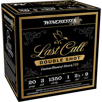 LAST CALL DOUBLE SHOT 20 GAUGE 3'' 1OZ #2.5 & #9 SHOT 25/BOX 430114283