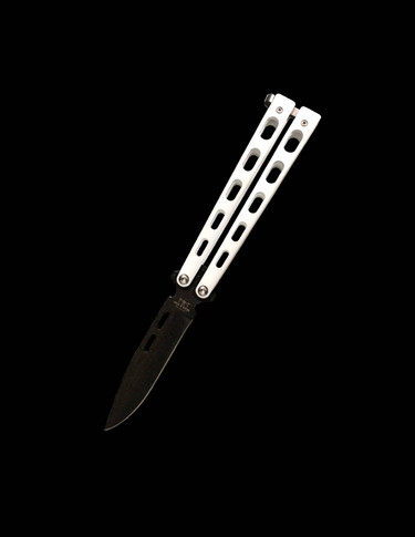 BEAR & SONS 5" WHITE BTTRFLY 1095 PWDR CT SPEAR PT BLD BEAR115W