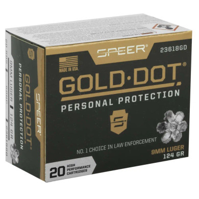 SPEER 9MM LUGER 124 GR GDHP AMMO 20 RD/BX 10 BX/CS SPEE23618GD