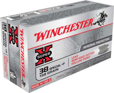 WINCHESTER SUPER X 38SPL 158G +P HP 50RD WINCX38SPD