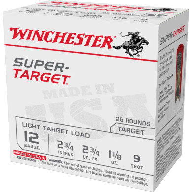 WINCHESTER 12 GA 2-3/4" #9 SUPER-TARGET LIGHT TARGET 1-1/8 OZ 25 RD/BX 10 BX/CS WINCTRGT129