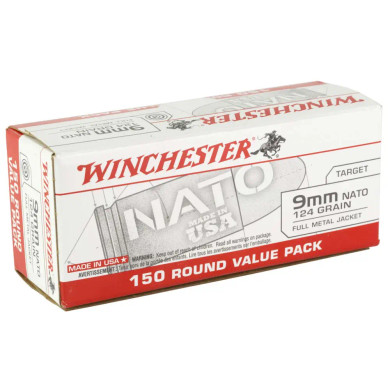 WINCHESTER 9 MM NATO USA TARGET FMJ 124 GR 150 RD/BX 5 BX/CS WINCUSA9NATO