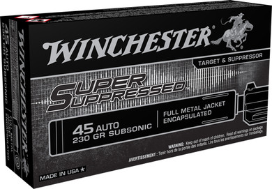 WINCHESTER SUPER SUPPRESSED45 ACP 230GR FMJ 50RD 10BX/CS ASUP45