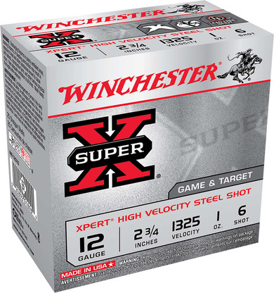 WINCHESTER 12 GA 2-3/4" #6 XPERT HV STEEL GAME 1 OZ 100 RD/BX 2 BX/CS WINCWE12GTVP6