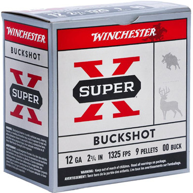Winchester Super-X Shoshells 12ga 2-3/4" 9plts 1325 fps #00 Buck 25/ct WNXB1200VP25