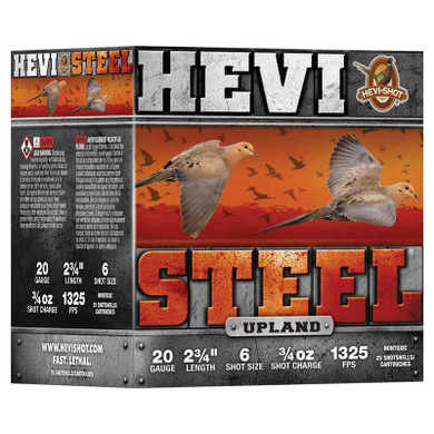 HEVI-Shot HEVI-Steel Upland Shotshell 20ga 2-3/4" 1oz 1325 fps #6 25/ct HVHS62026