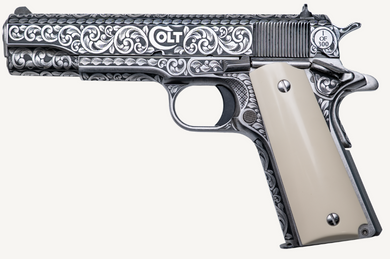 COLT GOVERNMENT 1911 SILVERADO 45ACP PISTOL FULL ENGRAVED/IVORY GRIP 7RD MAGAZINE 1-300 UNITS CNCSILVERADO