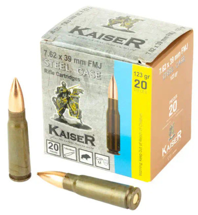 CENT Kaiser 7.62X39 STL CS 123GR FMJ NON CORROSIVE 20RD BX 1000RD CS CENTAM8313