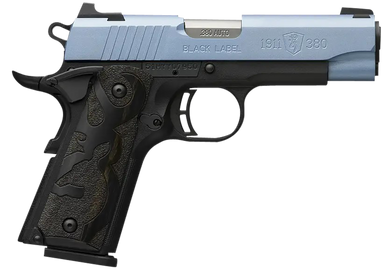 Browning 051990492 1911-380 Black Label Compact Frame 380 ACP 8+1, 3.63" Matte Stainless Steel Barrel, Polar Blue Cerakote Serrated Stainless Steel Slide, Matte Black Polymer Frame w/Beavertail 153087