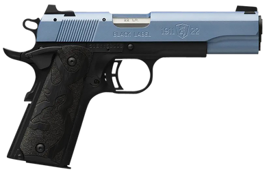 Browning 051897490 1911 Black Label Full Size Frame 22 LR 10+1, 4.25" Matte Stainless Steel Barrel, Polar Blue Cerakote Serrated Slide, Matte Black Polymer Frame w/Beavertail, Black Laminate Wood Grip 153080