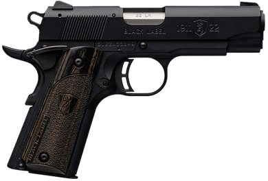 Browning 051815490 1911-22 Black Label Compact 22 LR 10+1 3.63" Stainless Steel Barrel, Matte Black Serrated Slide & Polymer Frame w/Beavertail, Black Laminate Stippled Grip 96641