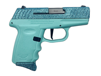 SCCY Industries DVG1CYBSB DVG-1  Sub-Compact Frame 9mm Luger 10+1 3.10" Stainless Quadlock Barrel Cystal Blue Glitter Optic Ready/Serrated Stainless Steel Slide, Crystal Blue Polymer Frame & Grip 162414