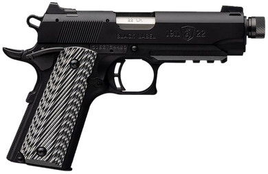 Browning 051821490 1911-22 Black Label Compact SR 22 LR 10+1 4.25" 3.50" Threaded Barrel, Matte Black Serrated Steel Slide & Polymer Frame w/Picatinny Rail & Beavertail, Black/Gray Textured G10 Grips 10715