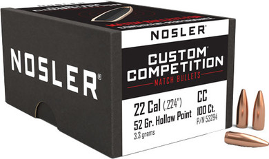 NOSLER BULLETS 22 CAL .22452GR HP-BT CUSTOM COMP. 100CT! N53294