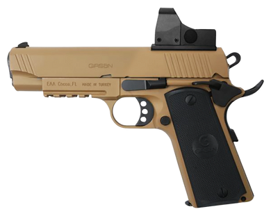 EAA GIRSAN 390075 MC1911 C TV Carry Frame 45 ACP 8+1, 4.40" Black Steel Barrel, Desert Earth Serrated Slide & Steel Frame w/Beavertail & Picatinny Rail, EAA Far-Dot, Ambidextrous 142934