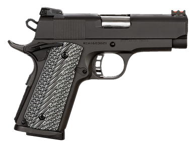Rock Island 51479 Rock Ultra CS 45 ACP Caliber with 3.50" Barrel, 7+1 Capacity, Overall Black Parkerized Finish Steel, Beavertail Frame, Serrated Slide & Black/Gray G10 Grip 35198