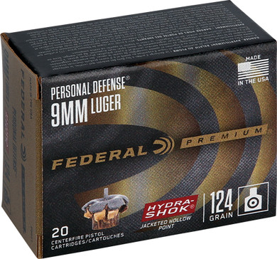 FEDERAL PREMIUM 9MM LUGER 124GHYDRA-SHOK JHP 20RD 25BX/CS AP9HS1
