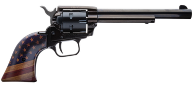 Heritage Mfg RR22B6GOLDUSA Rough Rider  22 LR 6 Shot, 6.50" Black Oxide Steel Barrel, Black Oxide Zinc Alloy Frame, Black Oxide Cylinder, Gold USA Flag Grip, Exposed Hammer 155203