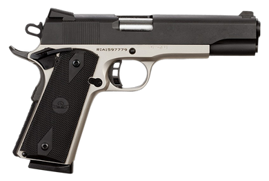 Rock Island 51447 Rock Standard FS 45 ACP Caliber with 5" Barrel, 8+1 Capacity, Nickel Finish Steel Beavertail Frame, Serrated Black Parkerized Steel Slide & Black Rubber Grip 35193