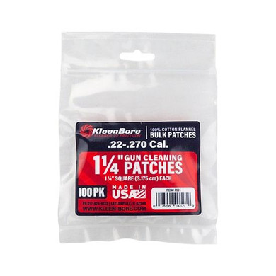 KleenBore Cotton Patches 1 1/4" Square .22-.270 Cal 100/ct KBP201