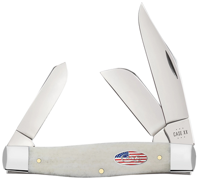 Case 14093 Stockman  EDC Large 3.30"/2.30"/2.20" Folding Clip Point/Sheepsfoot/Spey Plain Mirror Polished Tru-Sharp SS Blade, Smooth Natural Bone Handle 167626