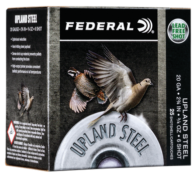 Federal USH206 Upland Field & Range 20Gauge 2.75" 3/4oz 6Shot 25 Per Box/10 Case 117648