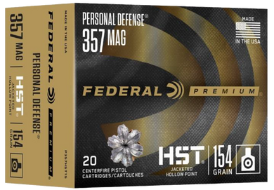 Federal P357HST1S Premium Personal Defense 357Mag 154gr HST Jacketed Hollow Point 20 Per Box/10 Case 140931