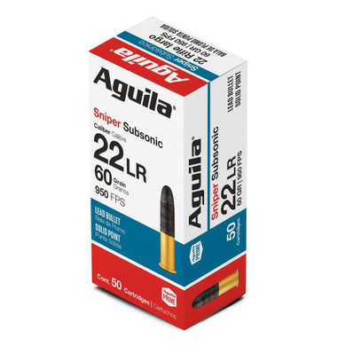 Aguila Sniper Subsonic Rimfire Ammuntion .22 LR 60 gr 950 fps 50/ct AU1B220112