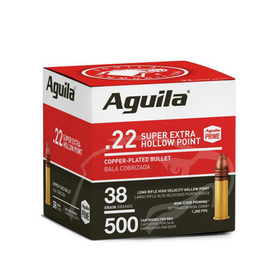 Aguila Super Extra High Velocity Rifle Ammunition .22 LR 38 gr CPHP 1280 fps 500/ct AU1B221118