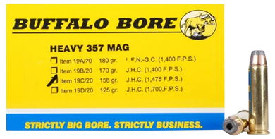 Buffalo Bore Ammunition 19C20 Heavy Strictly Business 357Mag 158gr Jacket Hollow Point 20 Per Box/12 Case 80757