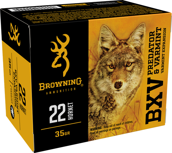 Browning Ammo B192300221 BXV Predator & Varmint 22Hornet 35gr Varmint Expansion Polymer Tip 20 Per Box/10 Case 23889