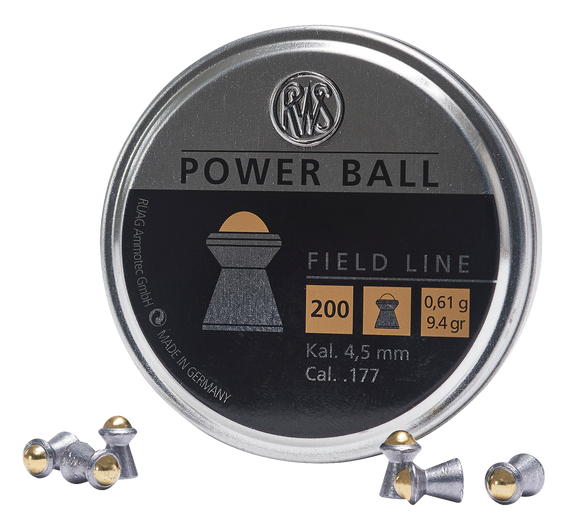 RWS/Umarex 2317414 Power Ball Field Line 177 Steel Lead Domed Pellet/ 200 Per Tin 25297