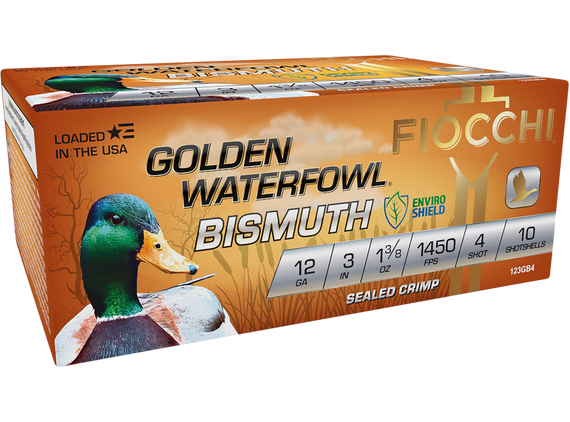 Fiocchi 123GB4 Golden Waterfowl Bismuth 12Gauge 3" 1 3/8oz 4Shot 10 Per Box/10 Case 157274
