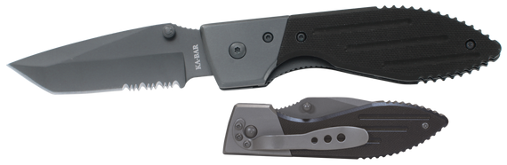 Ka-Bar 3075 Warthog  3" Folding Tanto Part Serrated 420HC SS Blade Black G10 Handle Includes Pocket Clip 46512