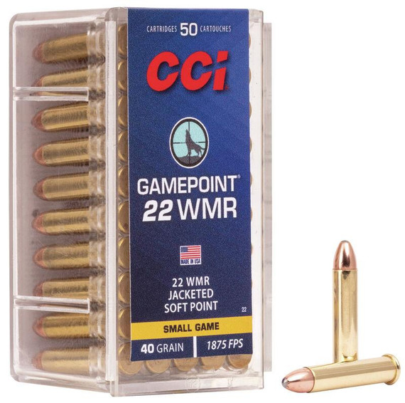 CCI Gamepoint Rimfire Ammunition .22 WMR 40 gr JSP 1875 fps 2000/ct (40-50/ct Boxes) CC0022C CCI Gamepoint Rimfire Ammunition .22 WMR 40 gr JSP 1875 fps 2000/ct (40-50/ct Boxes) CC0022C