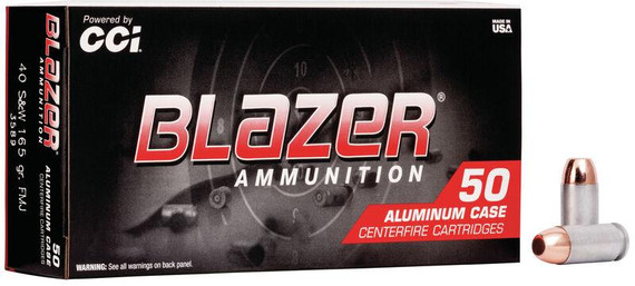 CCI Blazer Aluminum Handgun Ammunition .40 S&W 165 gr FMJ 1100 fps 1000/ct CC3589C