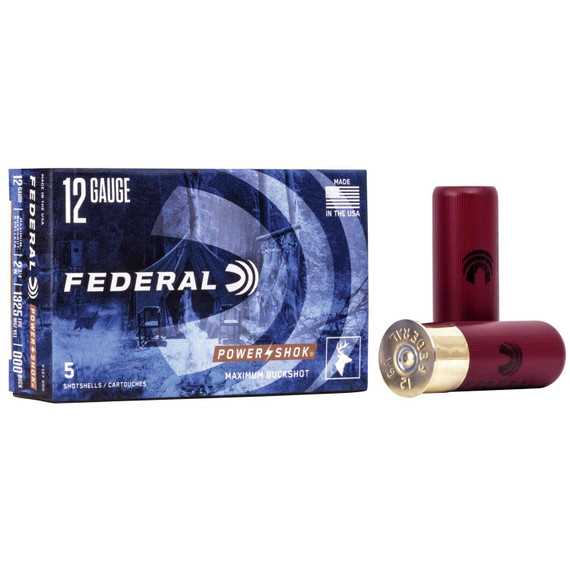 Federal Power-Shok Buckshot Shotshells 12 ga 2-3/4" 8 plts #000 1325 fps 5/ct FAF127000