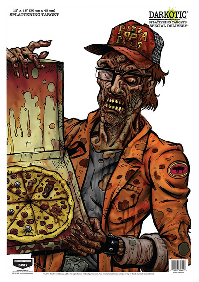 Birchwood Casey 35650 Darkotic Special Delivery Zombie Pizza Delivery Paper Hanging Universal 12" x 18" Multi-Color Impact Enhancement Splatter 8 Per Pkg 74821