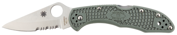 Spyderco C33PSFG Delica 4 Lightweight 2.88" Folding Drop Point Part Serrated VG-10 SS Blade Foliage Green Bi-Directional Texturing FRN Handle Includes Pocket Clip 140094