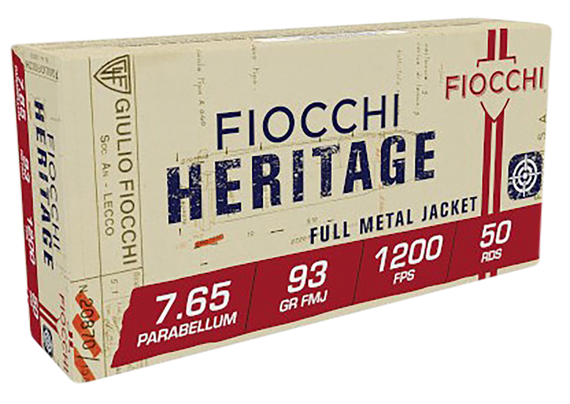 Fiocchi 765A Heritage  7.65x21mmParabellum 93gr Semi Jacketed Soft Point 50 Per Box/20 Case 34156