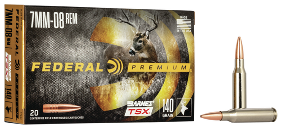 Federal P708C Premium  7mm-08Rem 140gr Barnes TSX 20 Per Box/10 Case 45810