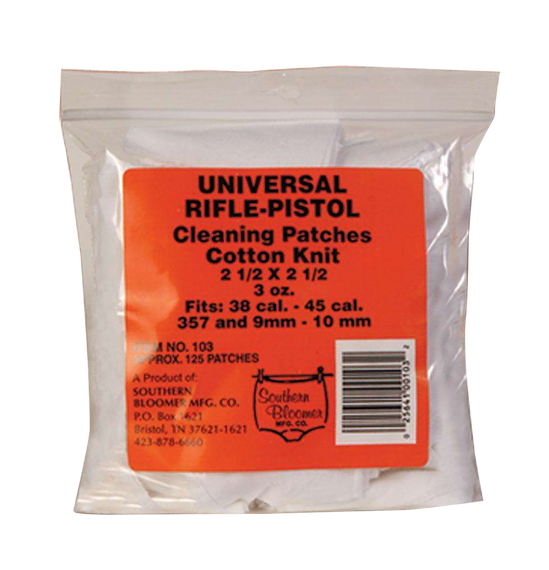 Southern Bloomer 103 Cleaning Patches  Cotton 2.50" x 2.50" 130 Per Bag Rifle/Handgun 41289