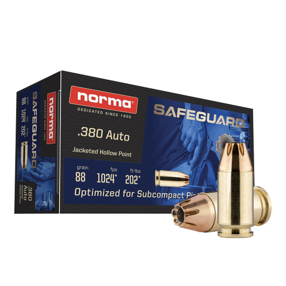 Norma Safeguard Handgun Ammunition .380 Auto 88gr JHP 1024 fps 50/ct NH803807680