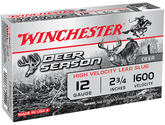Winchester Ammo X12DS Deer Season High Velocity 12Gauge 2.75" 1 1/8oz Slug Shot 5 Per Box/20 Case 46609