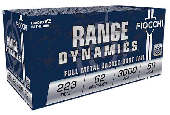 Fiocchi 223C Range Dynamics  223Rem 62gr Full Metal Jacket Boat Tail 50 Per Box/20 Case 54475