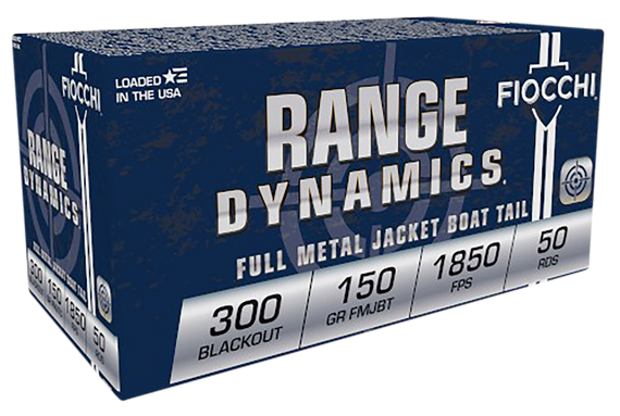 Fiocchi 300BLKC Range Dynamics  300Blackout 150gr Full Metal Jacket Boat Tail 50 Per Box/10 Case 92518