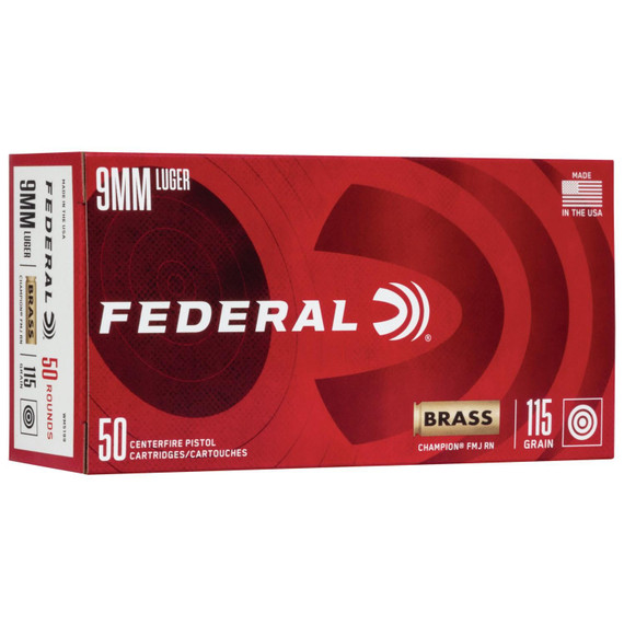 Federal Champion Training Handgun Ammunition 9mm Luger 115 gr FMJ 1125 fps 50/ct FAWM5199