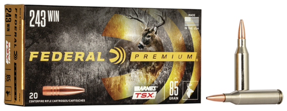 Federal P243K Premium  243Win 85gr Barnes TSX 20 Per Box/10 Case 36218