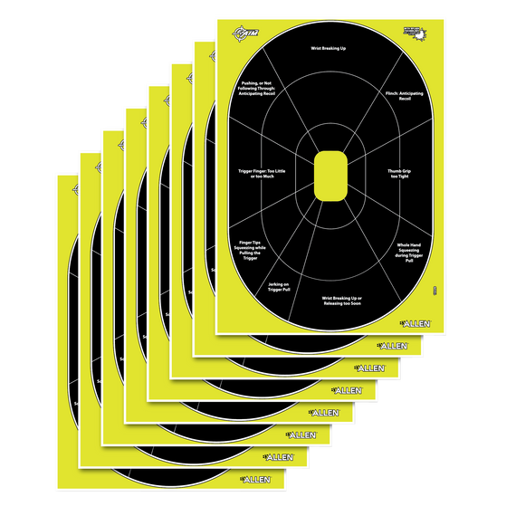 EZ-Aim 15220 Splash Reactive Target Oval Paper Hanging Handgun 12" x 18" Black/Yellow 8 Per Pkg 122501